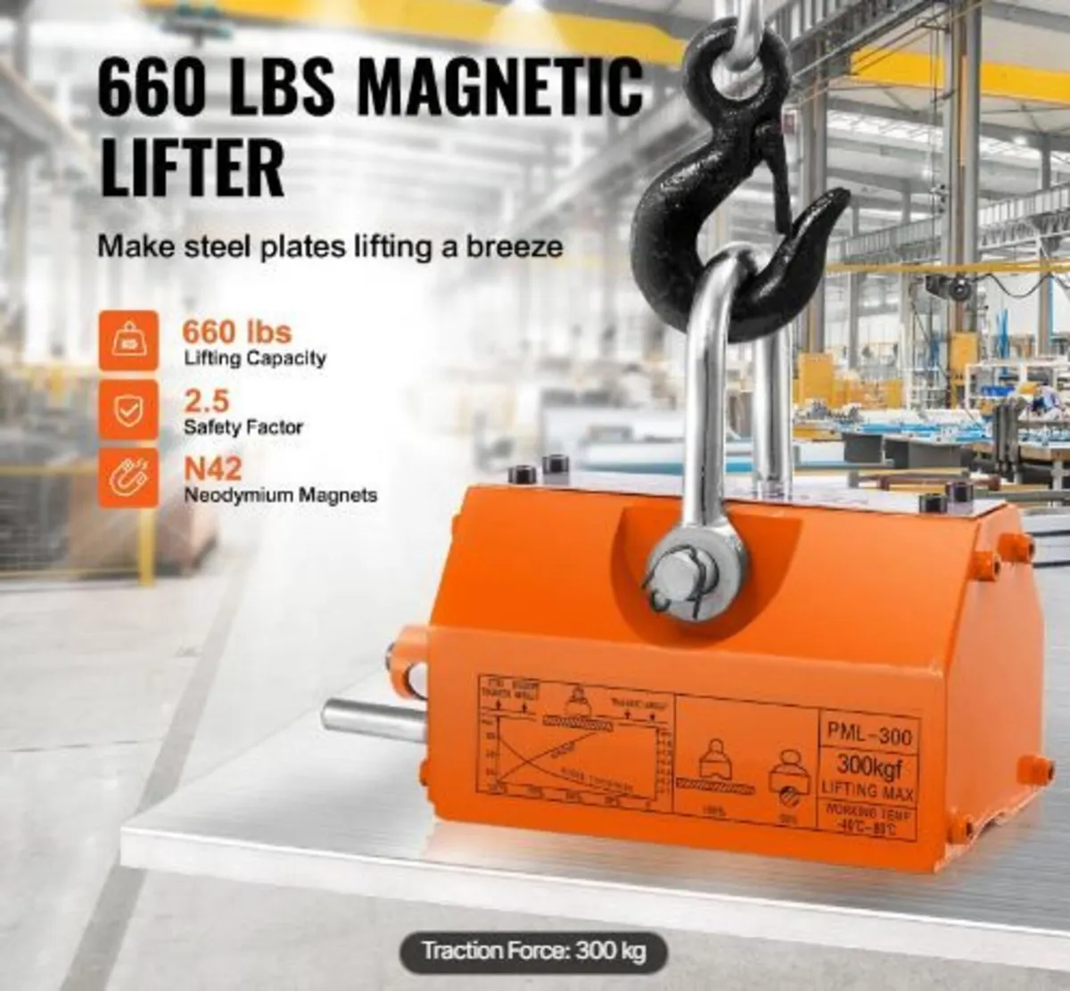 Magnetic Lifter, 660 lbs/300 kg Pulling Capacity - Image 2