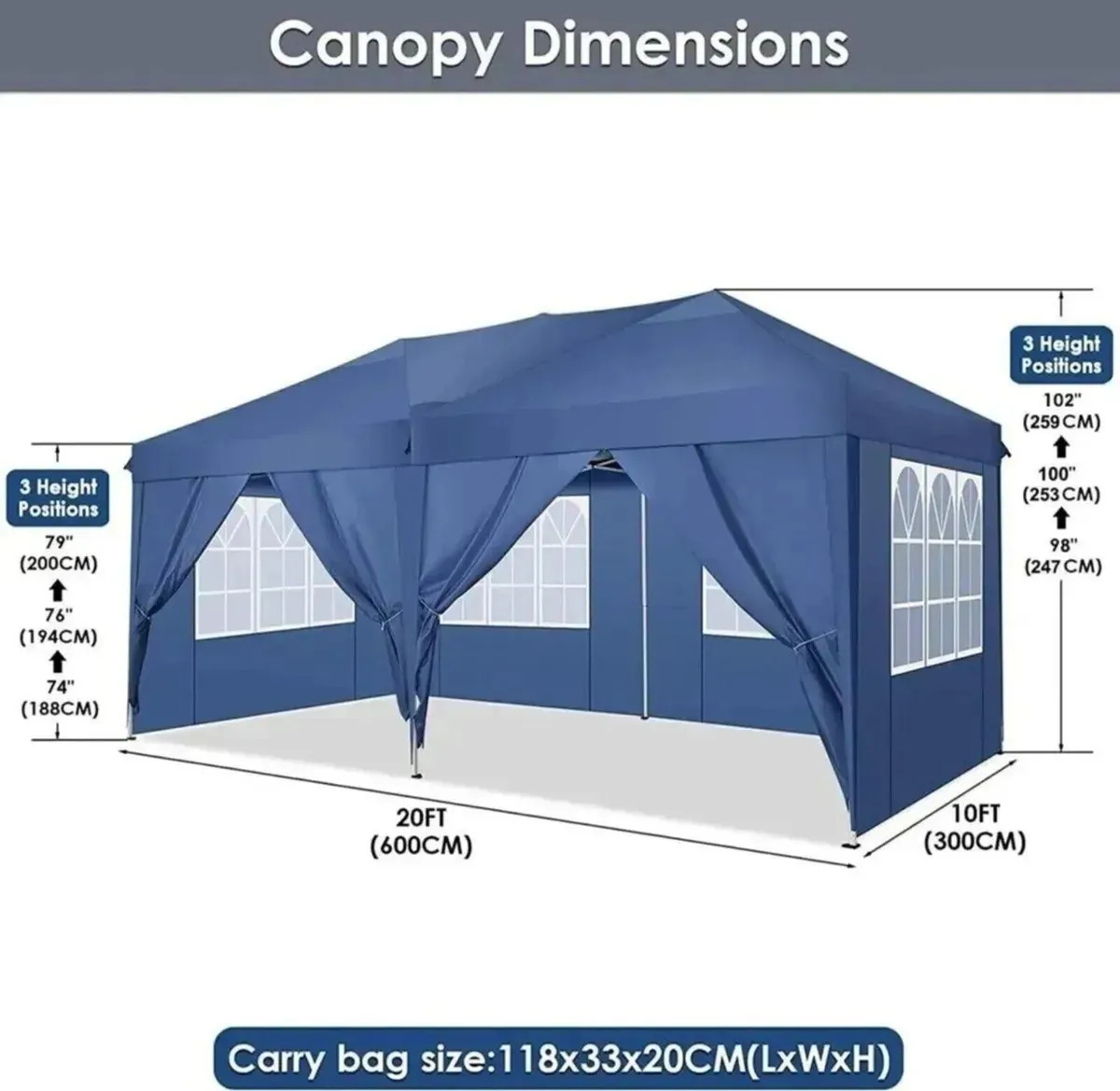Pop-Up Gazebo 3x6m Waterproof Tent with 4 Panels - Image 1