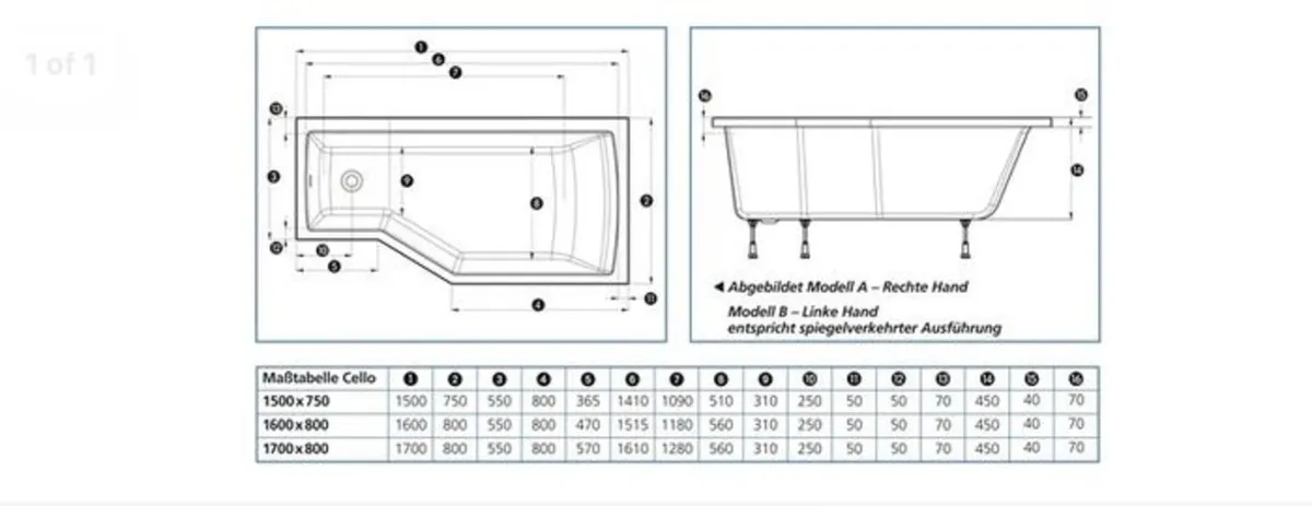 New German made space saving bath - Image 3