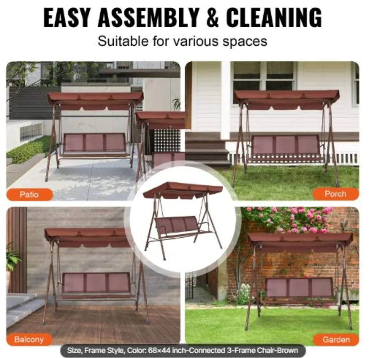 3-Seat Patio Swing Chair, Outdoor Patio Swing - Image 3