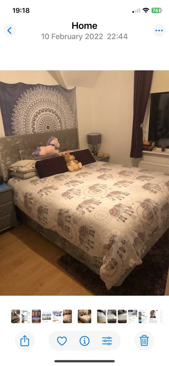 5ft king size divan bed, headboard and mattress - Image 1