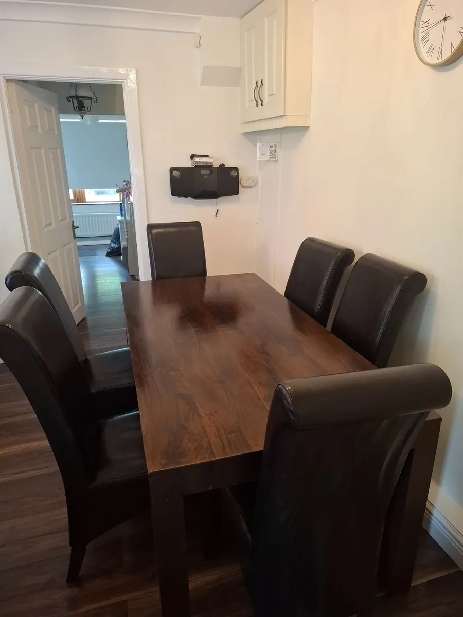 Table and  6 highback brown leathet chairs - Image 1