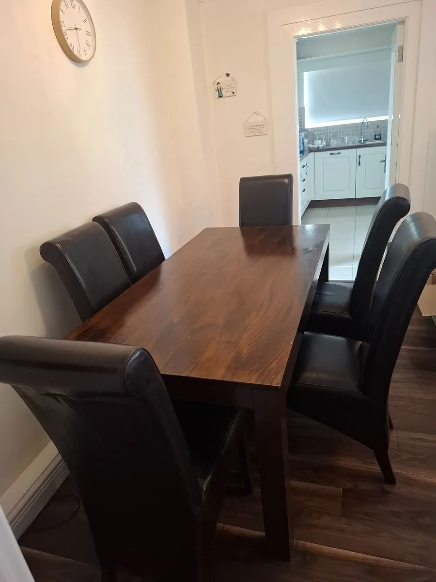 Table and  6 highback brown leathet chairs - Image 2