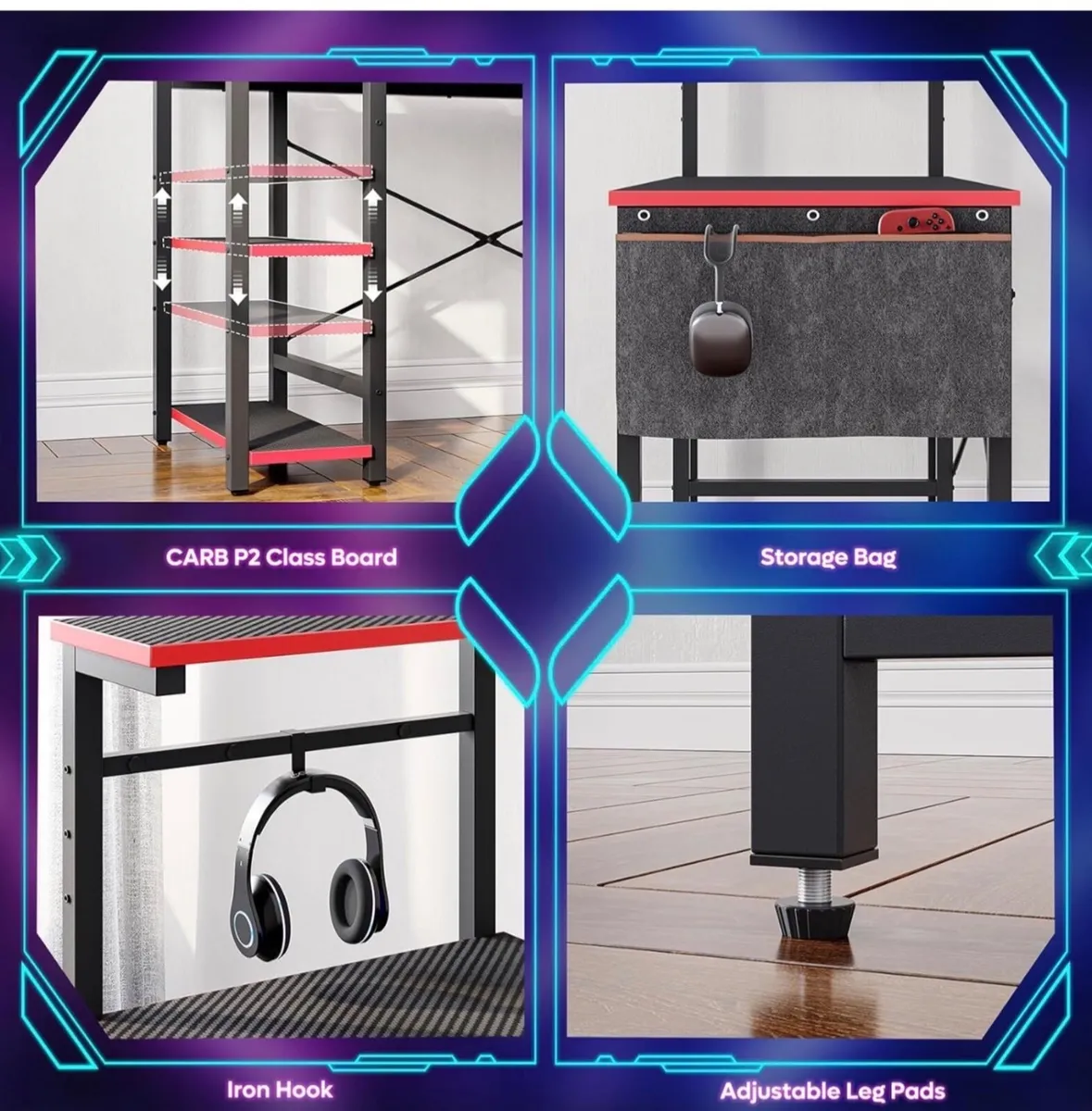 113CM Reversible Corner Gaming Desk with RGB LED L - Image 4