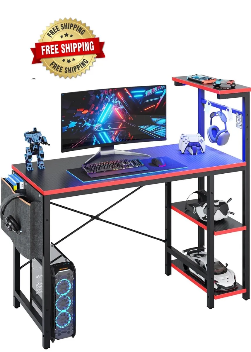 113CM Reversible Corner Gaming Desk with RGB LED L - Image 1