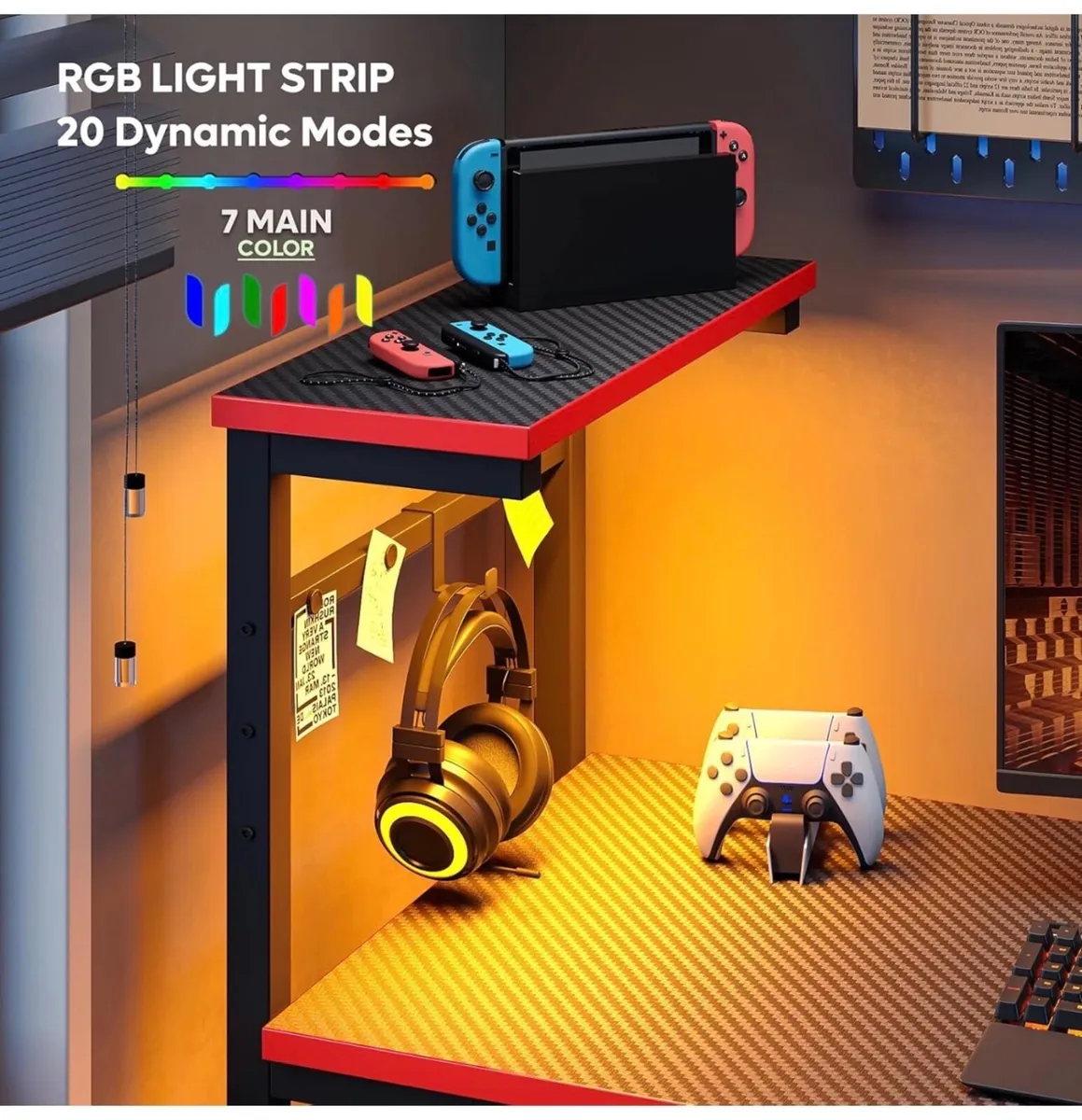 113CM Reversible Corner Gaming Desk with RGB LED L - Image 3