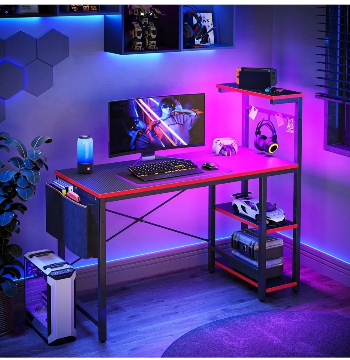 113CM Reversible Corner Gaming Desk with RGB LED L - Image 1