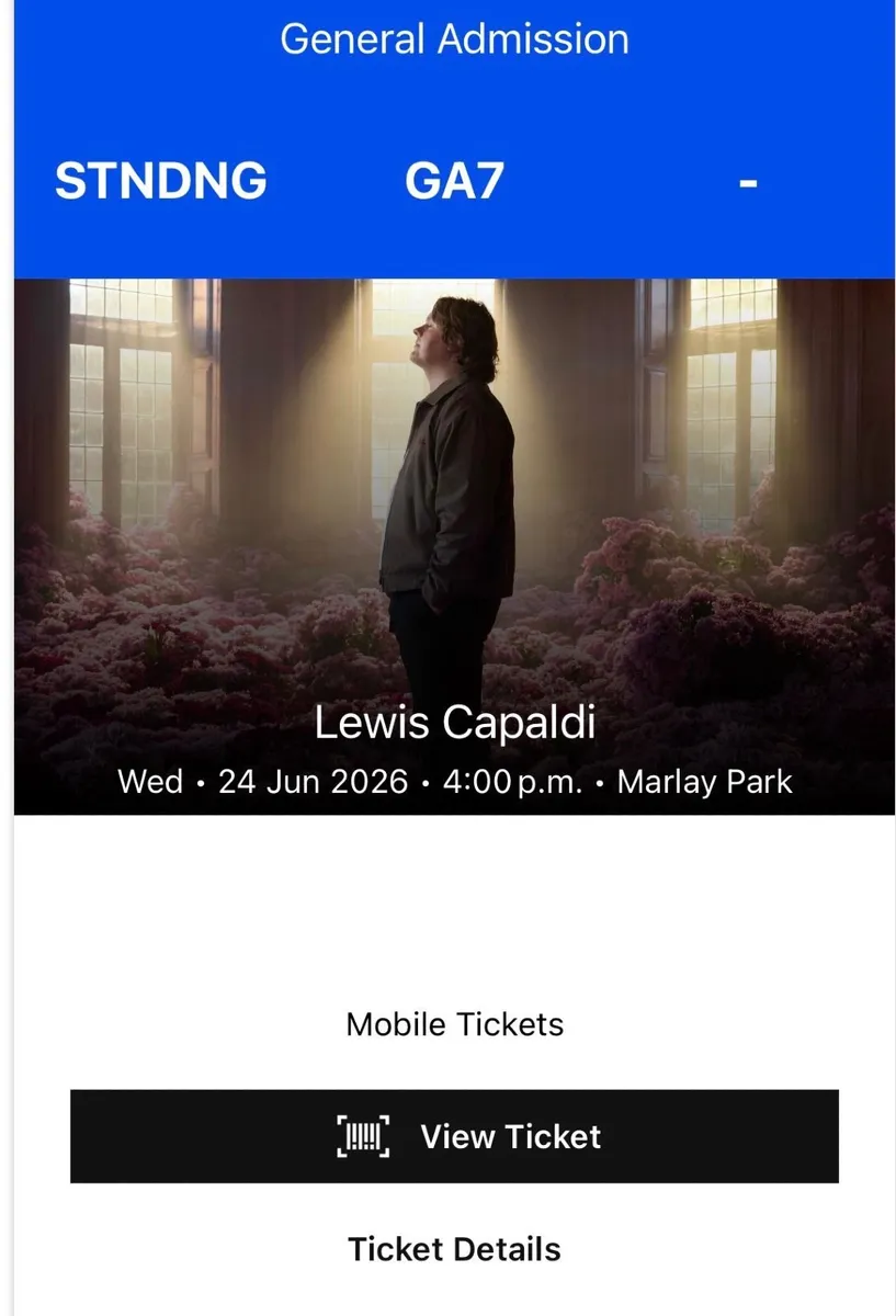 Lewis Capaldi Tickets 2 x Wed 24th June