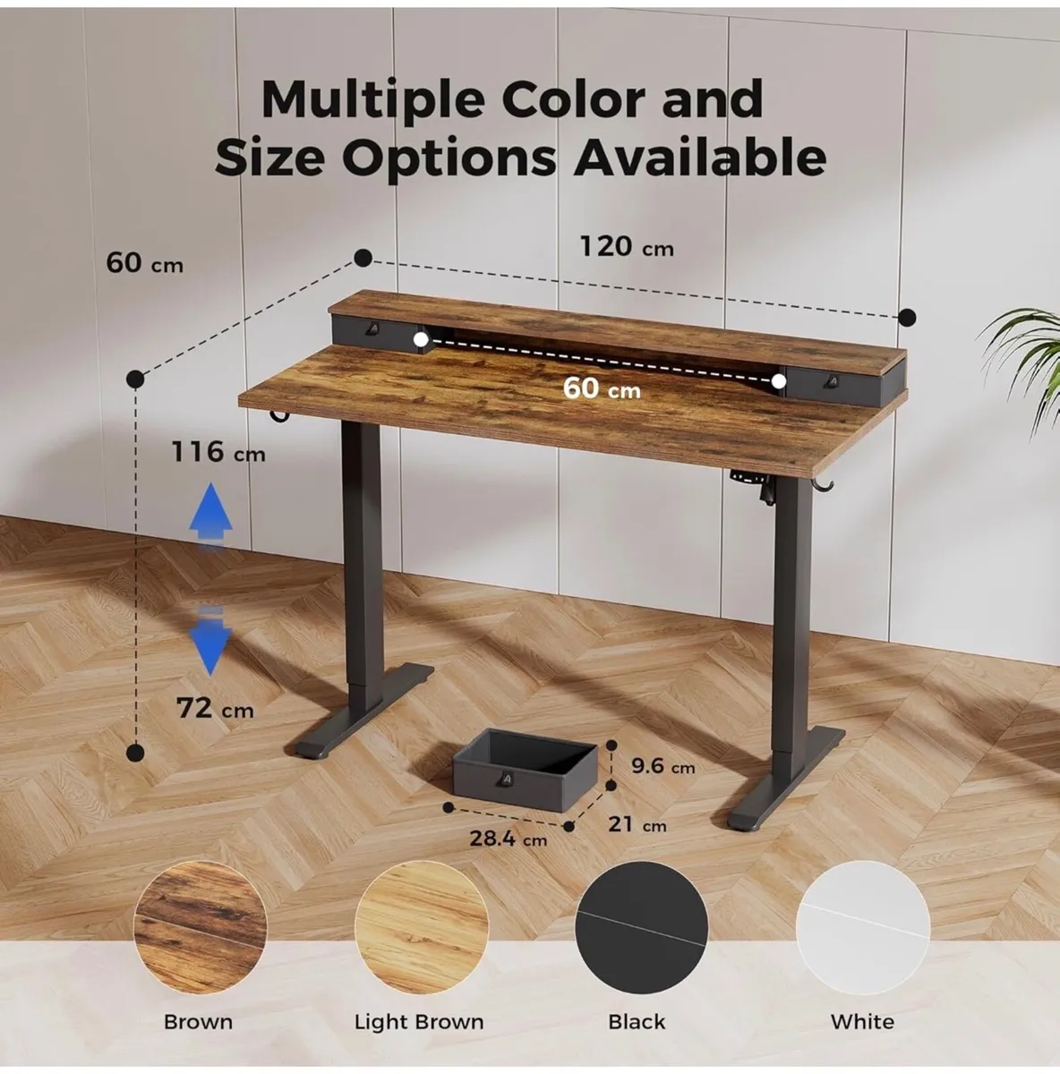 Electric Adjustable Height Desk with 2 Drawers, 12 - Image 2