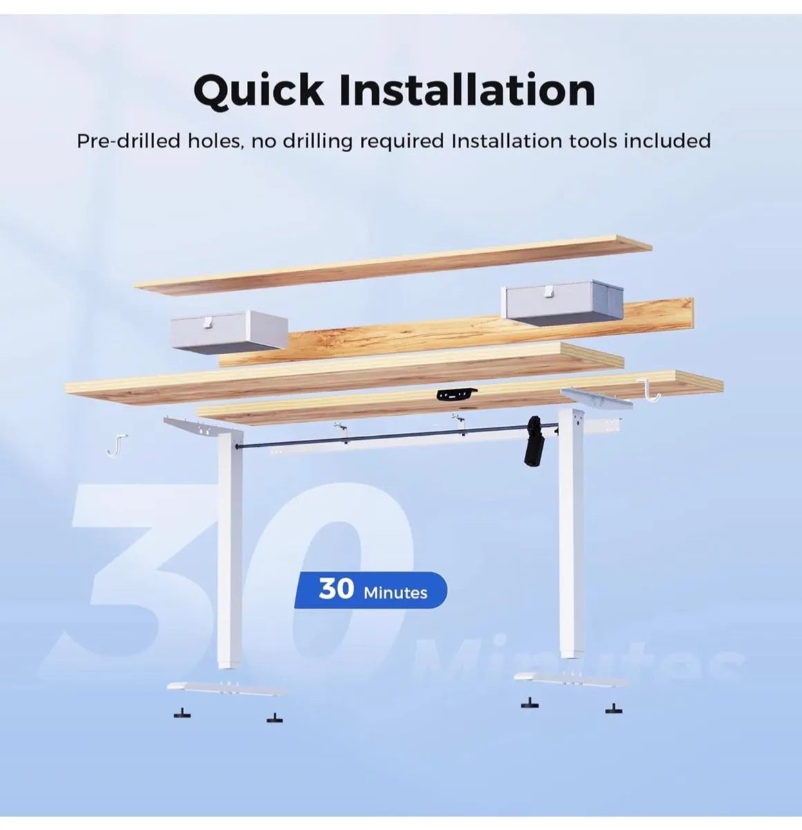 Electric Adjustable Height Desk with 2 Drawers, 12 - Image 2