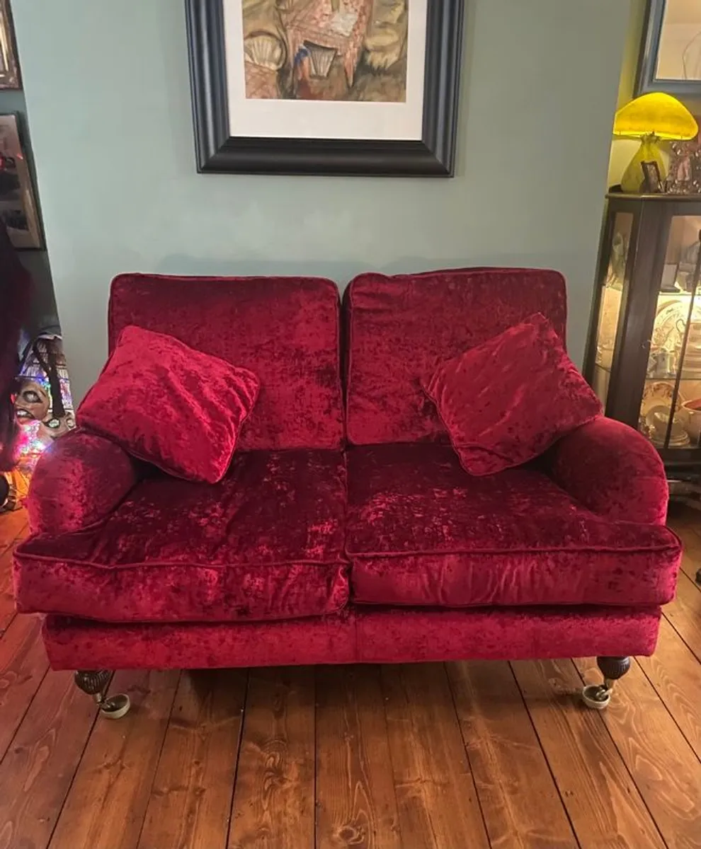 Boutique Red Velvet Sofa and Armchair - Image 4