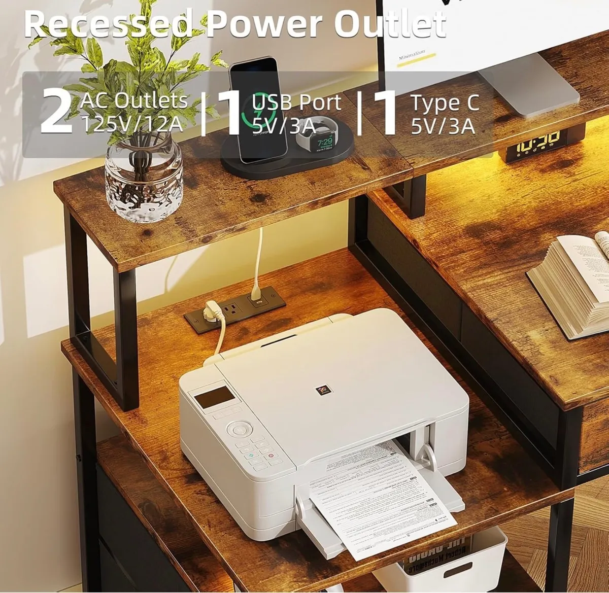 135cm Computer Desk with Power Outlet and Charging - Image 4