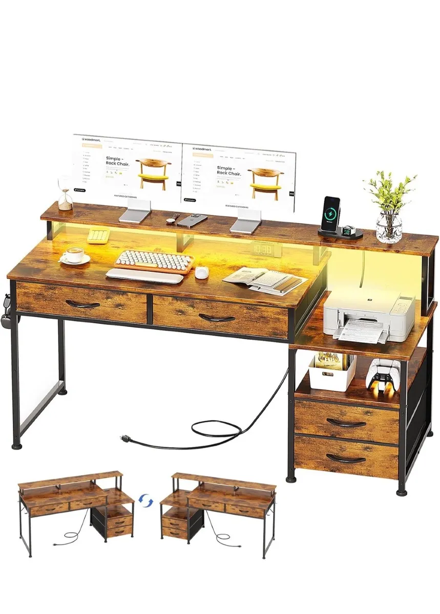 135cm Computer Desk with Power Outlet and Charging - Image 1
