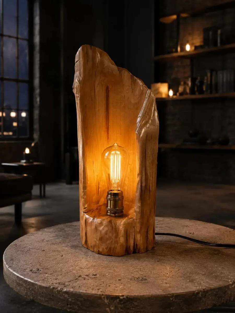 Hand-Carved Driftwood Lamp | Dimmable LED - Image 1