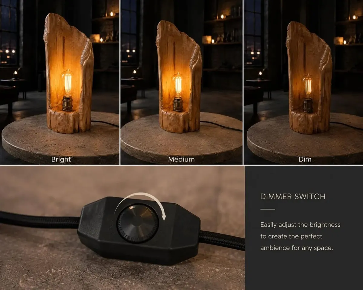 Hand-Carved Driftwood Lamp | Dimmable LED - Image 3