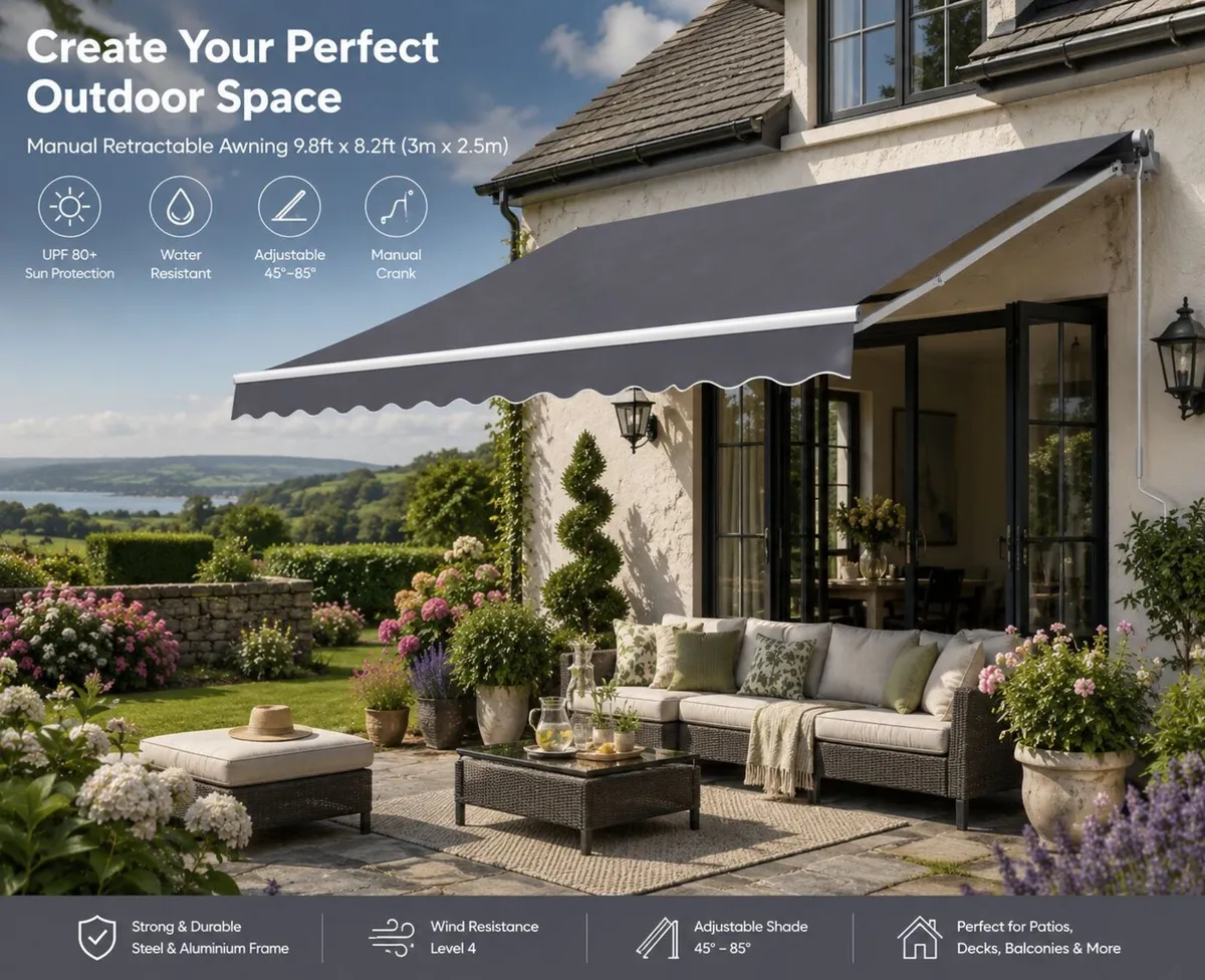 Manual Retractable Awning 9.8ft x 8.2ft (3m x 2.5m - Image 1