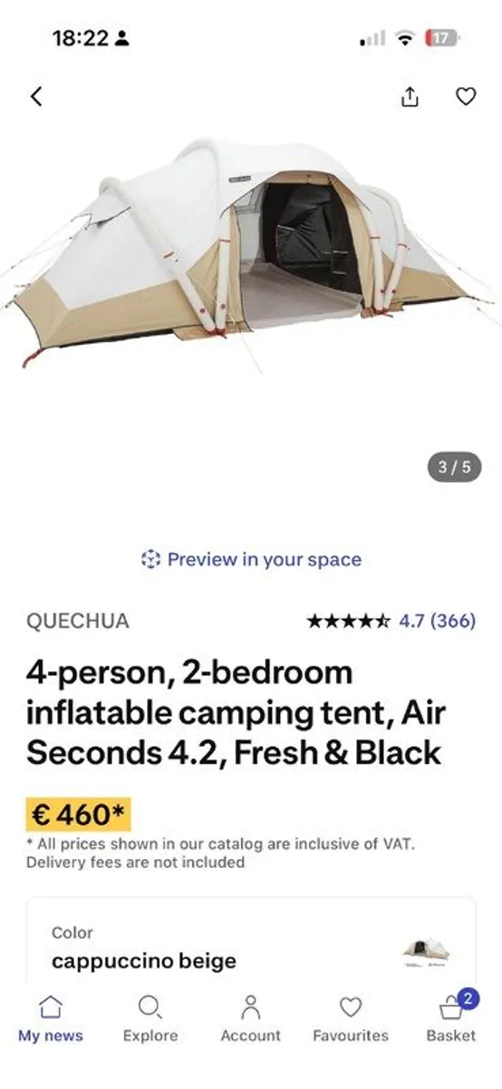 4-person, 2-bedroom inflatable camping tent - Image 1