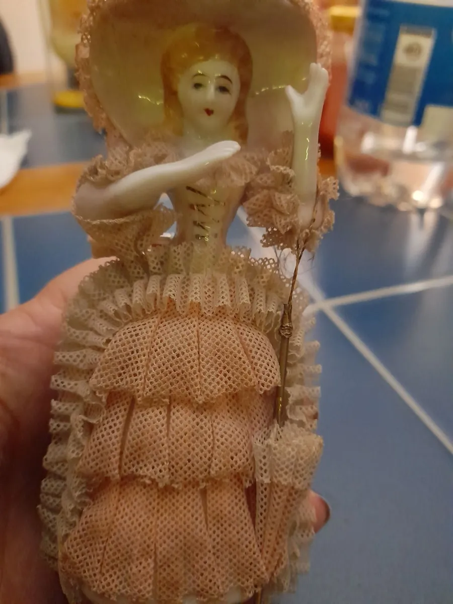 Vintage Mid-Century Dresden Style Lace Porcelain F - Image 2