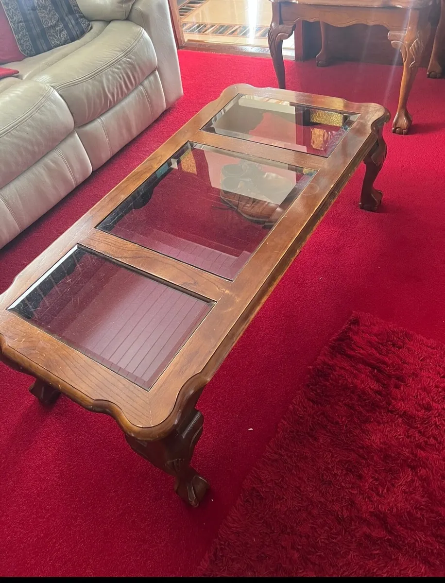 Mahogany tables with glass - Image 1