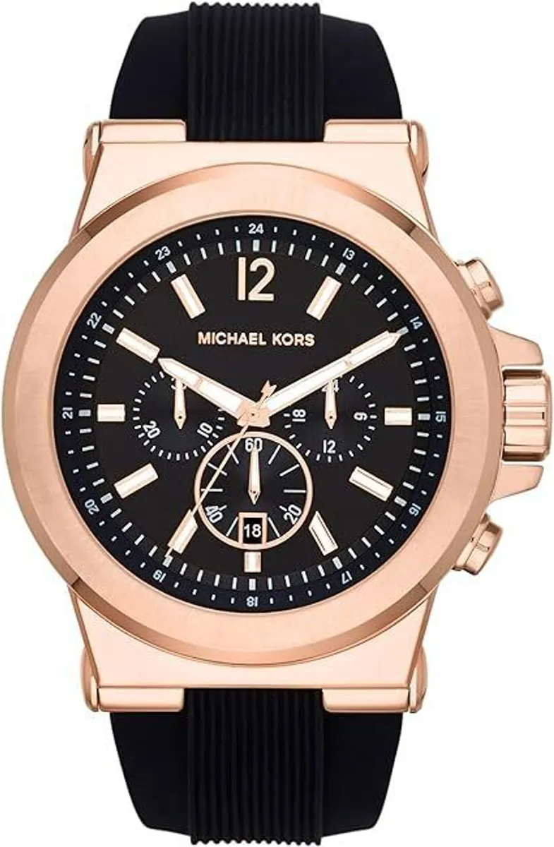 Michael Kors Men's Chronograph Watch (MK8184) - Rose Gold & Black Silicone Michael Kors Watch, MK8184, Men's Watch, Designer Watch, Rose Gold Watch, Chronograph Watch, Black Silicone Strap, Rubber Strap Watch, MK Watch, Men's Jewellery, Watch Collecti - Image 1
