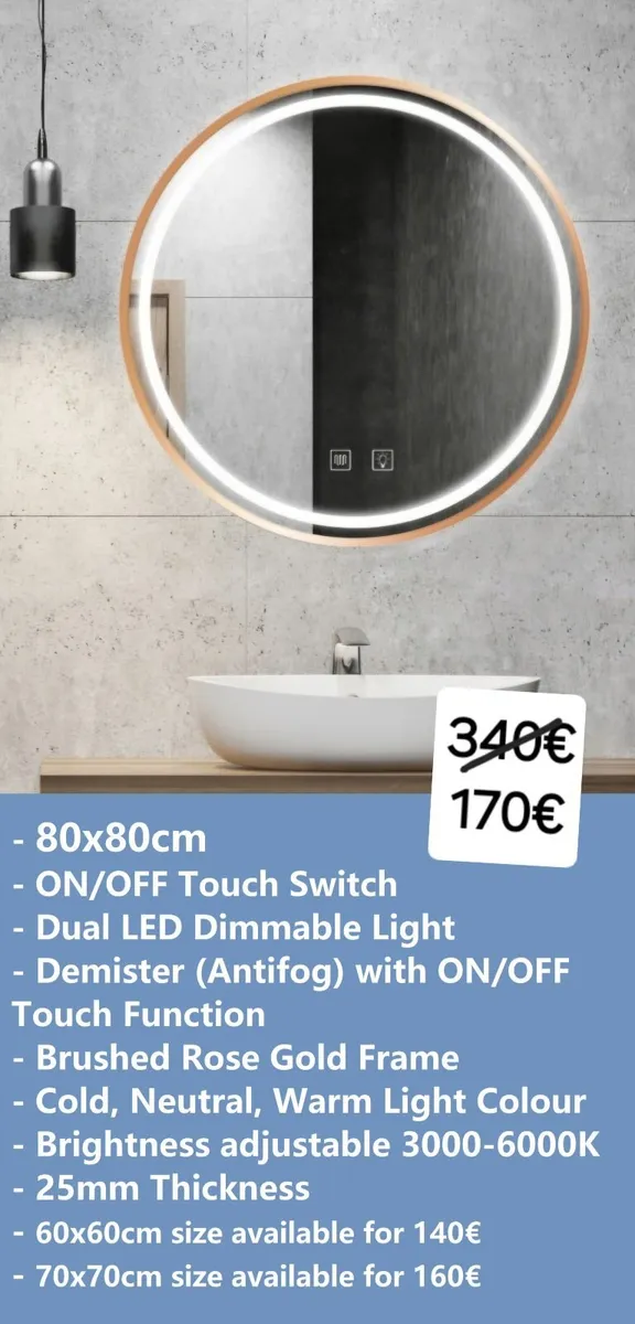 LED Bathroom Mirror Antifog Dual LED Touch Switch - Image 1