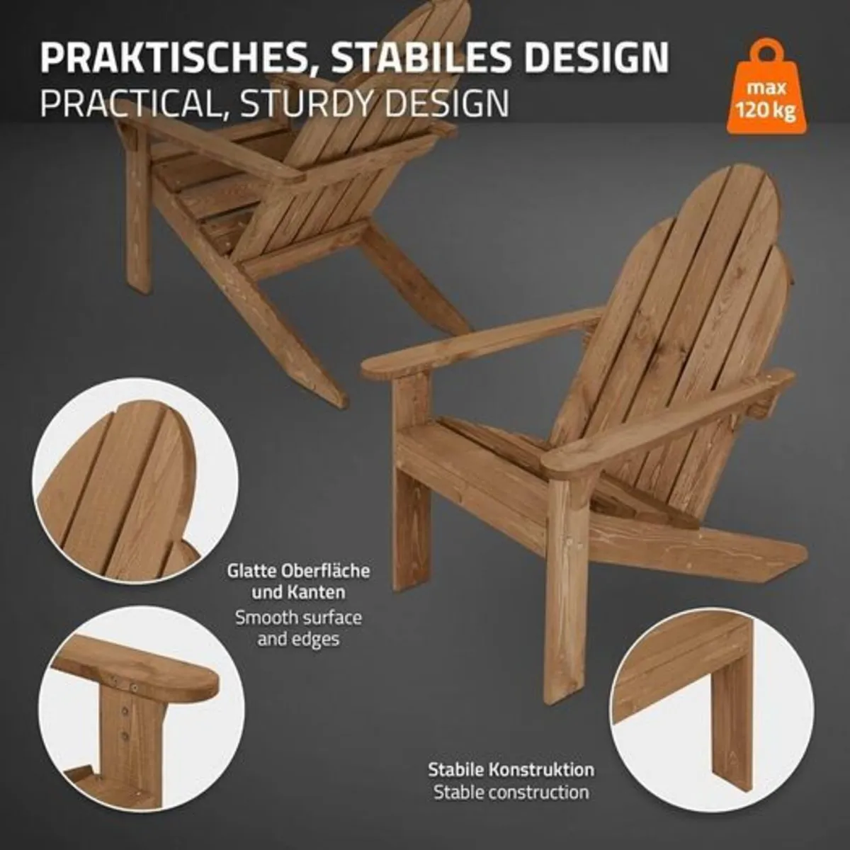 Adirondack Garden Chair Solid Wood Outdoor Lounge - Image 2