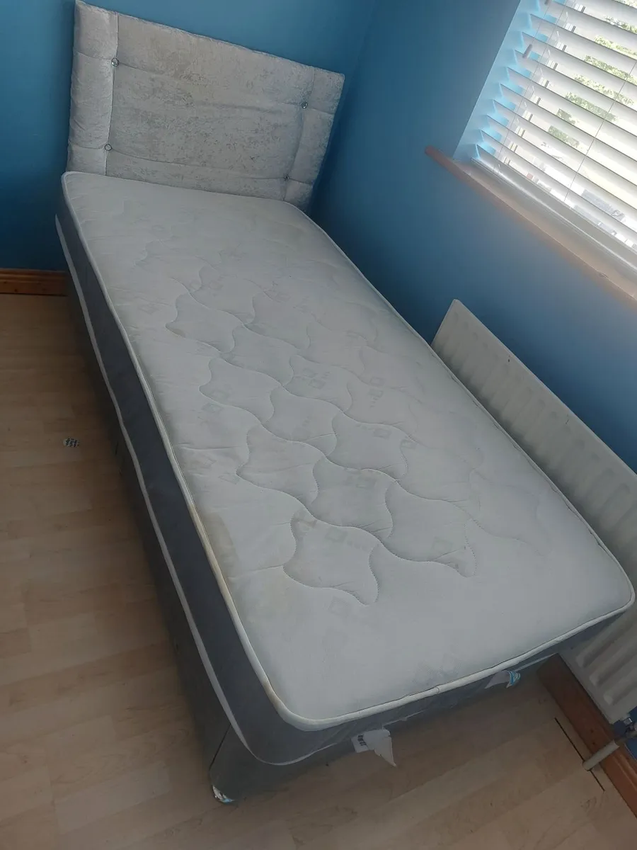 2 single beds with white velvet headboards and 2 d - Image 3