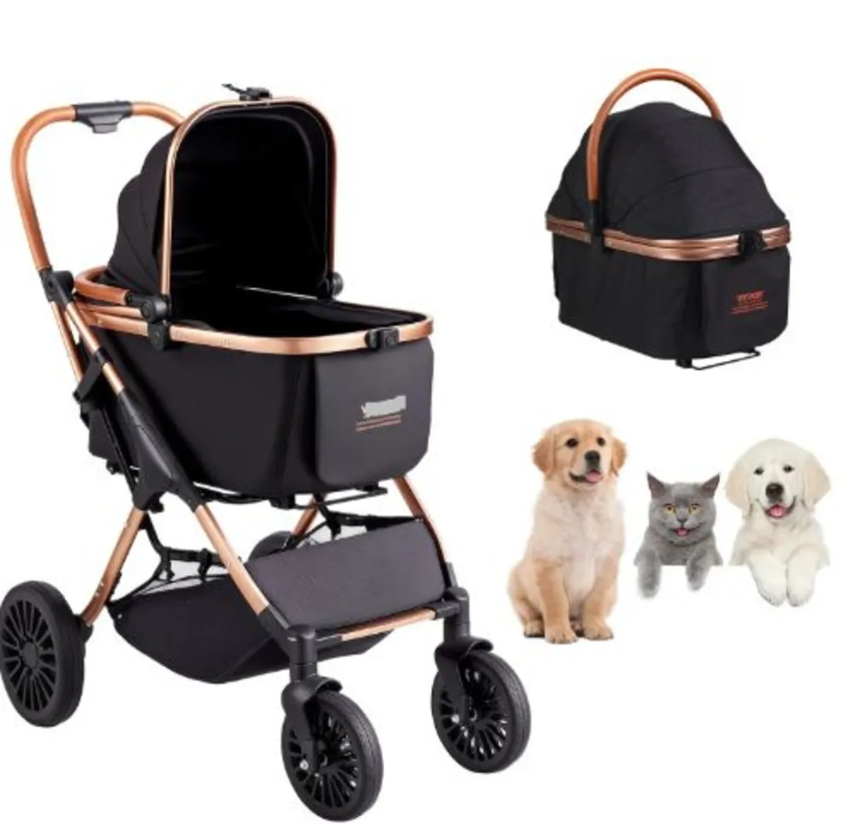 Pet Stroller, 4 Wheels Dog Stroller Rotate - Image 1