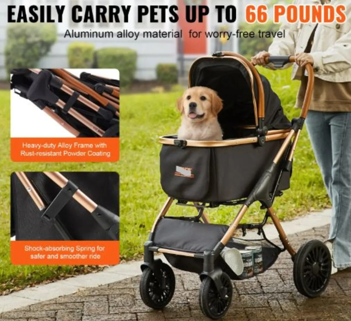 Pet Stroller, 4 Wheels Dog Stroller Rotate - Image 2