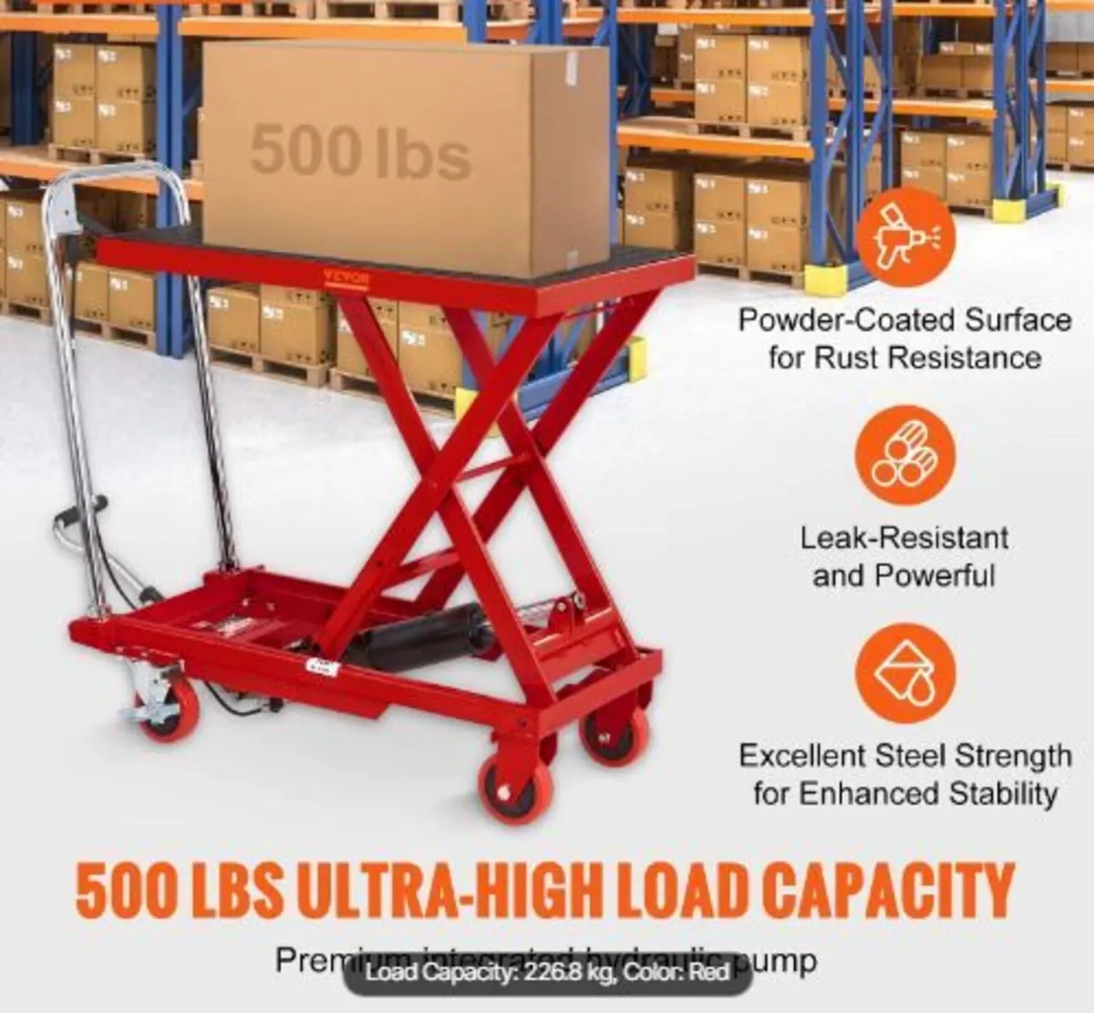 Hydraulic Lift Table Cart, 500lbs Capacity - Image 3