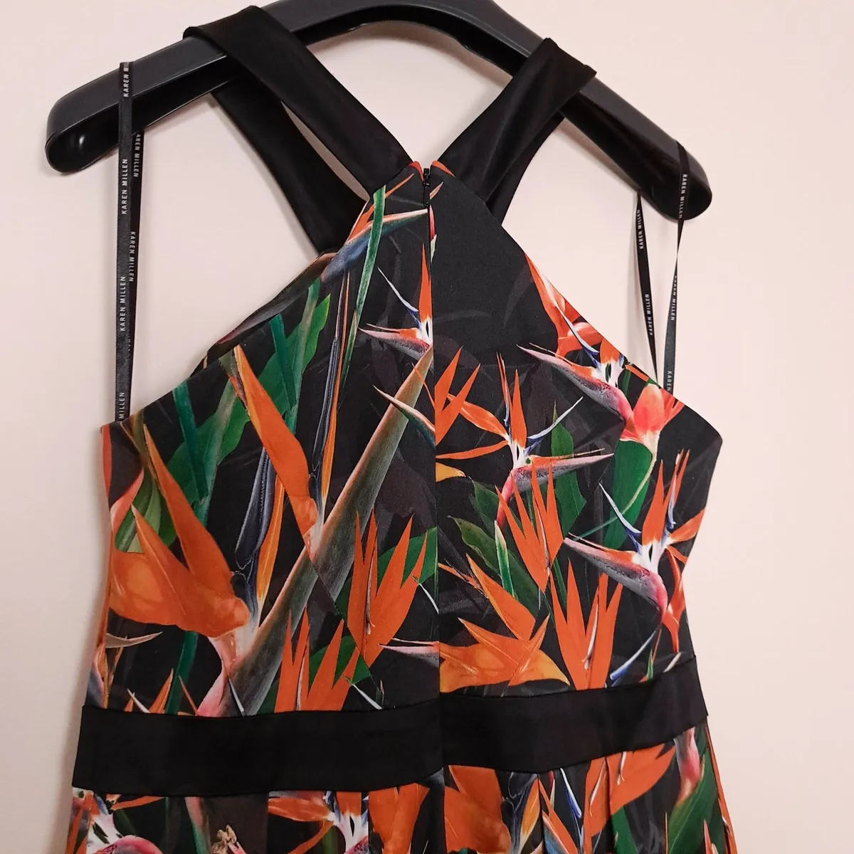Karen Millen Black Orange Floral Flare Dress 14UK - Image 4