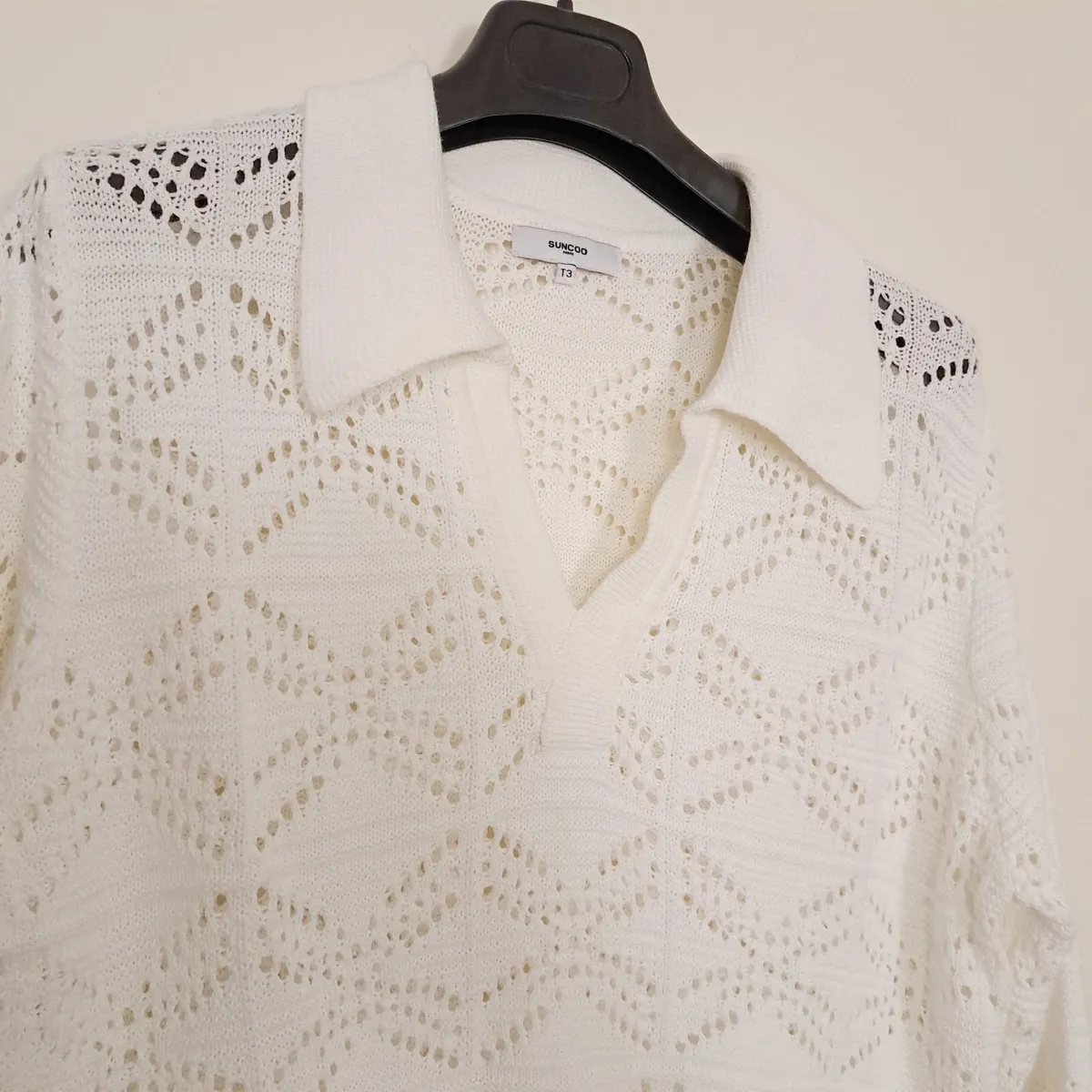 Suncoo White Crochet Knit Polo Top 12UK/40EU - Image 2
