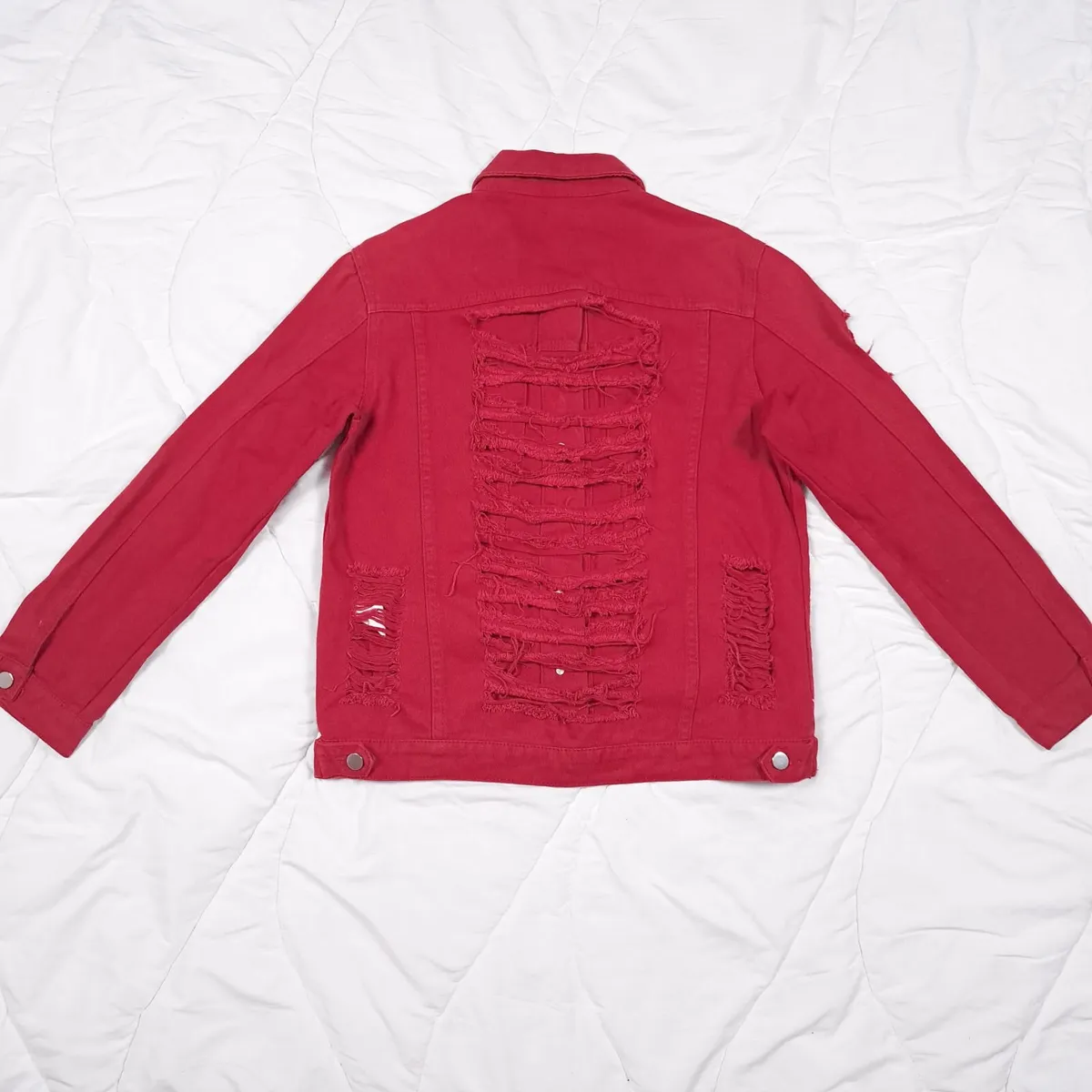 Boohoo Red Ripped Denim Jacket 10UK/38EU - Image 2