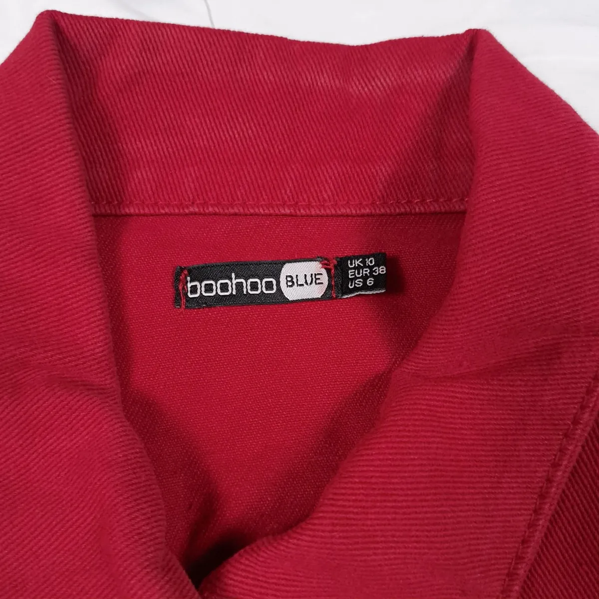 Boohoo Red Ripped Denim Jacket 10UK/38EU - Image 4