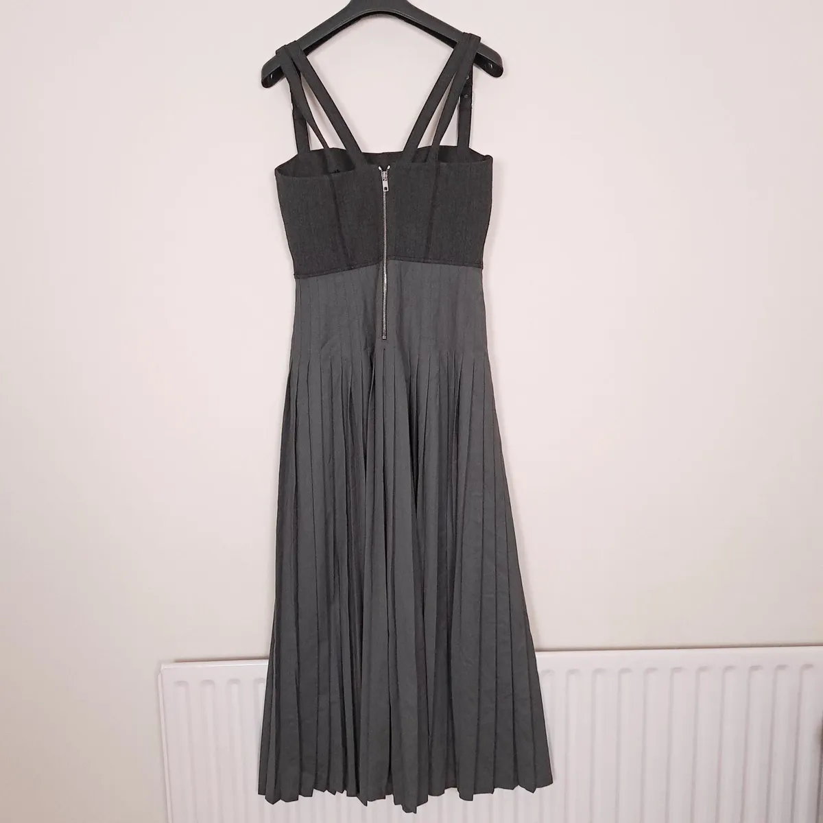 Zara Grey Pleated Corset Strap Midi Dress Size L - Image 2