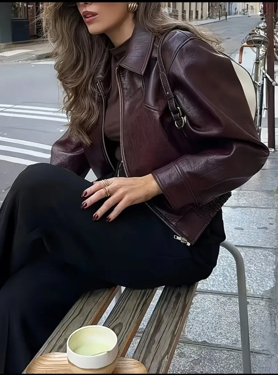 Brand New Burgundy Leather Jacket – Size M - Image 3