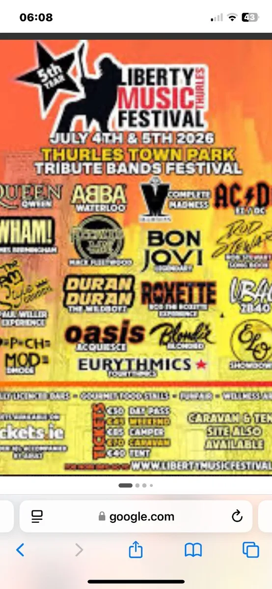 Liberty Music festival tickets and tent pitch