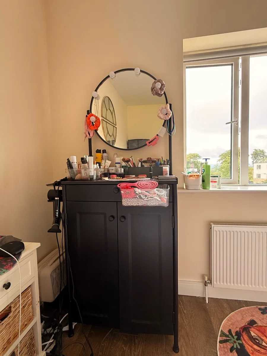Black dressing table and mirror + trolley - Image 1