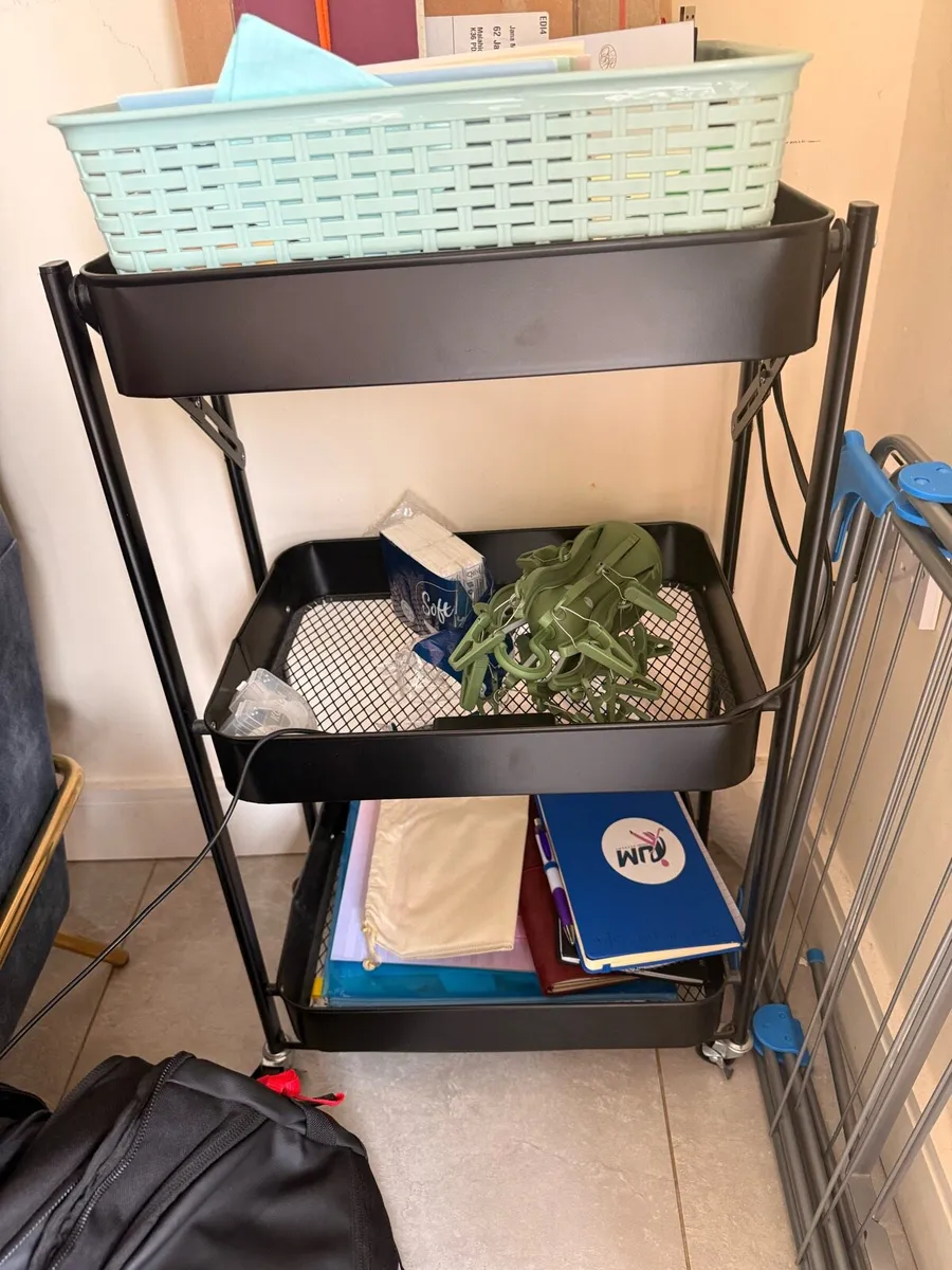 Black dressing table and mirror + trolley - Image 2
