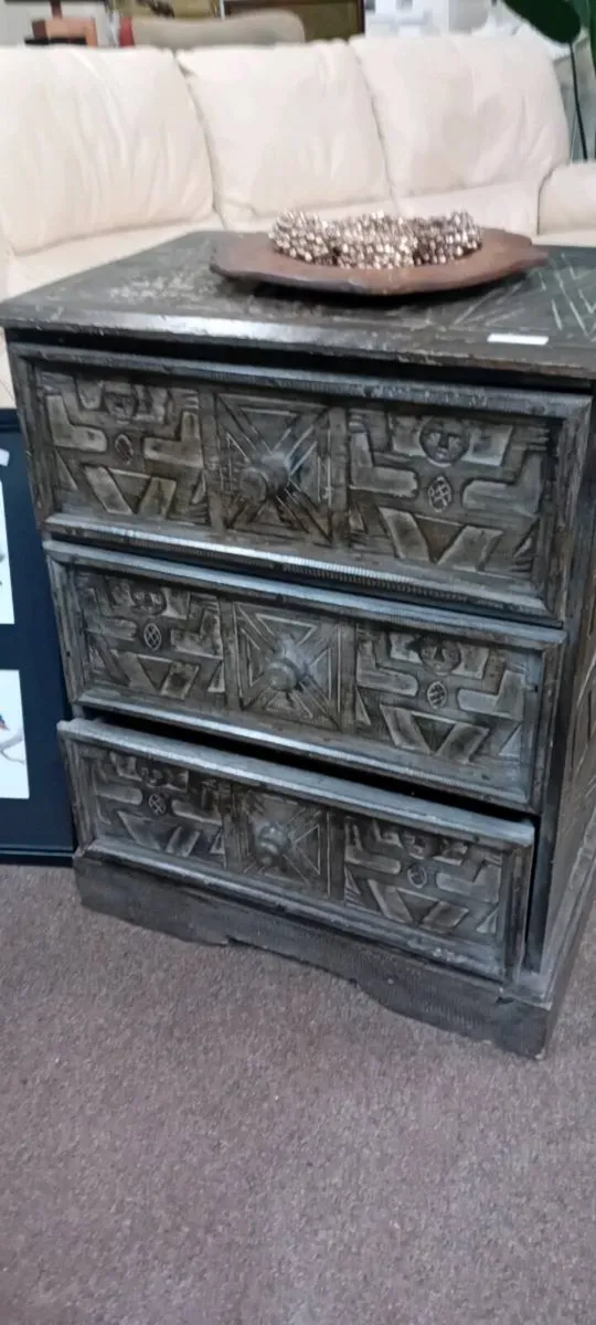 Rustic Look Carved Chest Of Drawers - Image 1