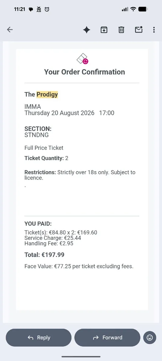 Prodigy tickets x2 - Dublin IMMA August 2026 - Image 2