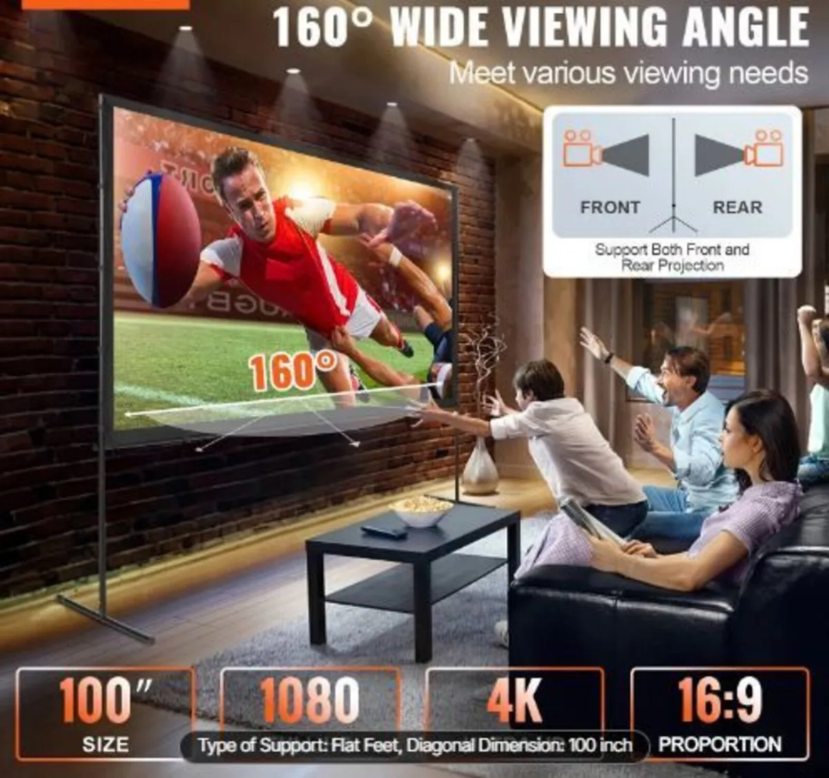 Projector Screen with Stand, 100 inch - Image 1