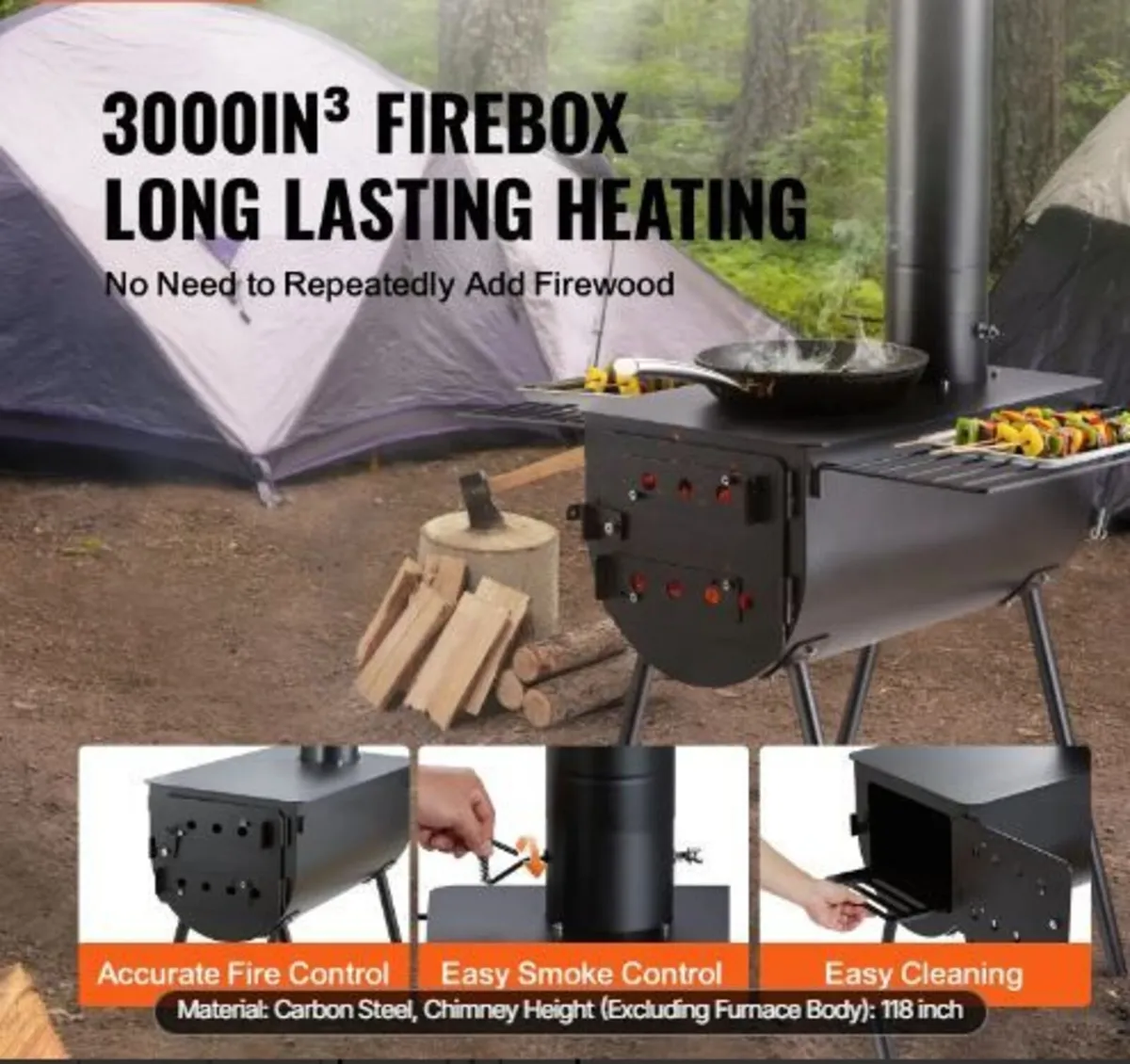 Wood Stove, 3 m, Alloy Steel Camping Tent Stove, - Image 3