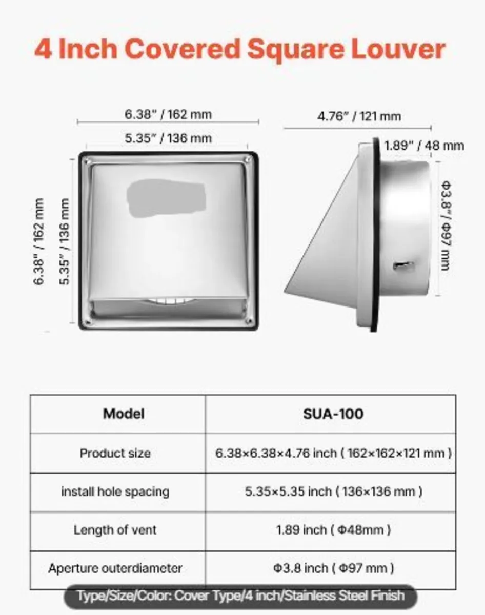 97mm External Extractor Wall Vent Cover - Image 2