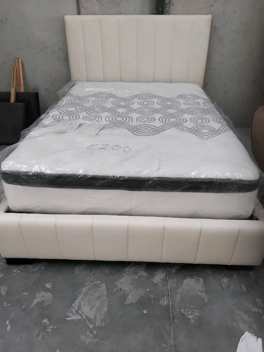 4 ft 6 cream leather bed and 32 cm mattress
