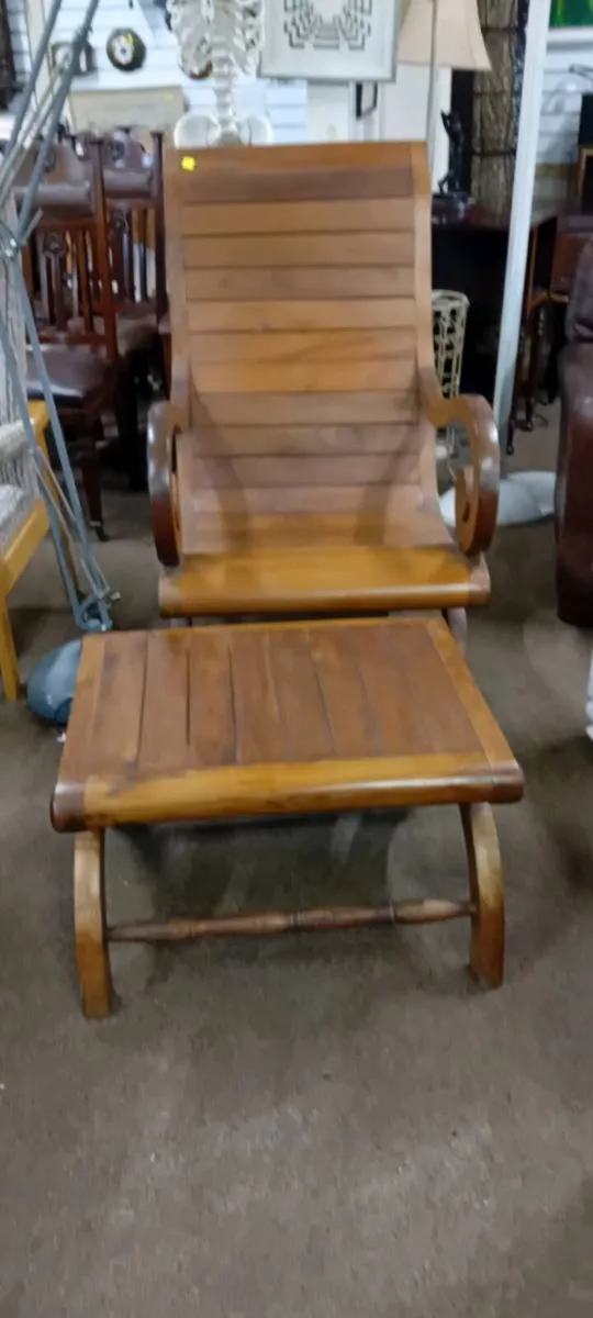 Large Plantation Style Harwood Deck Chair And Stoo - Image 1