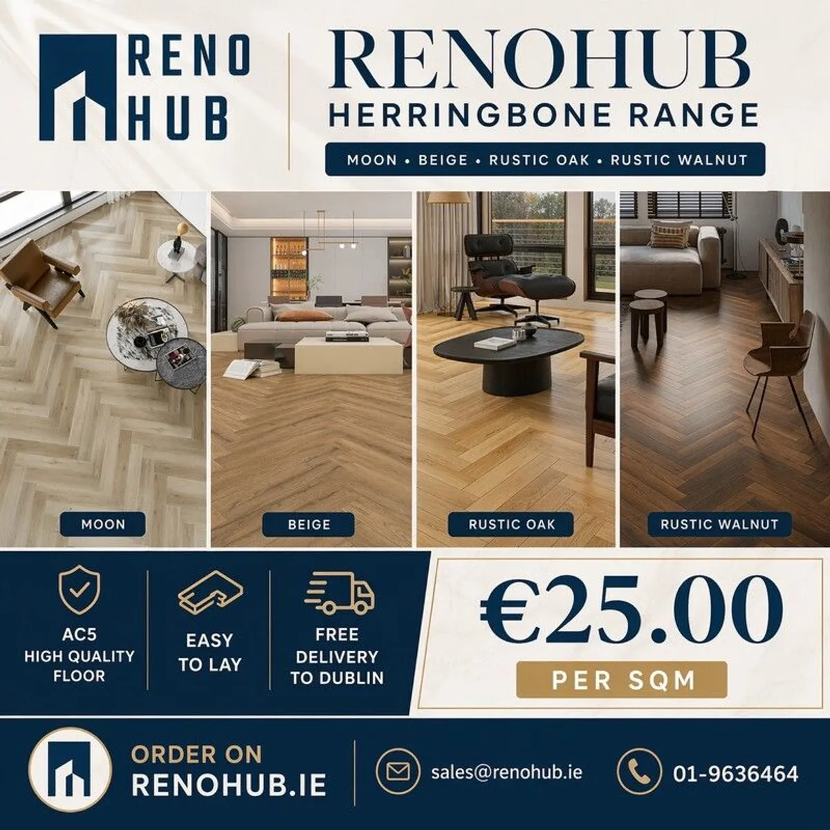 12mm AC5 Herringbone Laminate Flooring - Free Dublin Delivery - Image 1