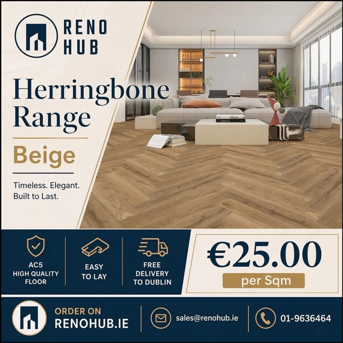 12mm AC5 Herringbone Laminate Flooring - Free Dublin Delivery - Image 3