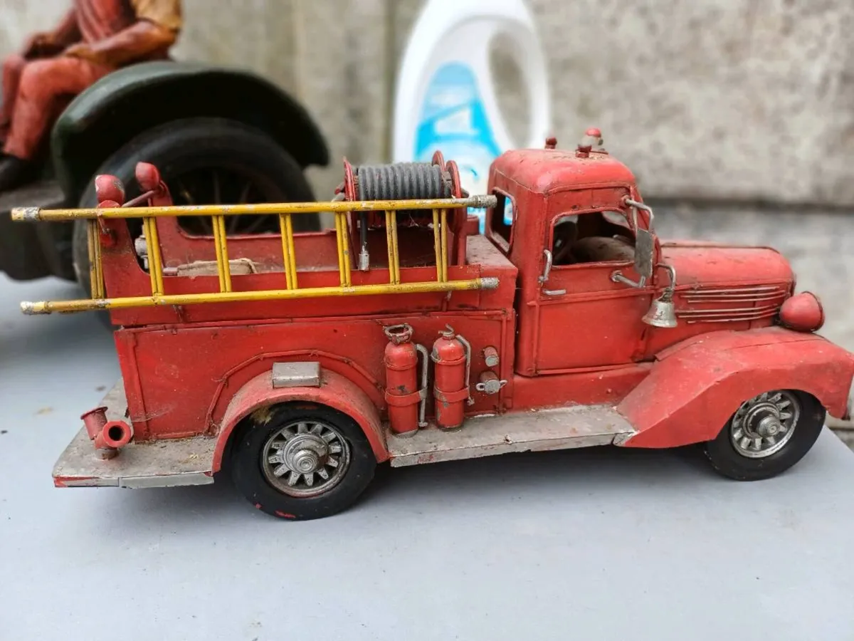 Large Vintage Tractor & Metal Fire Truck - Image 4