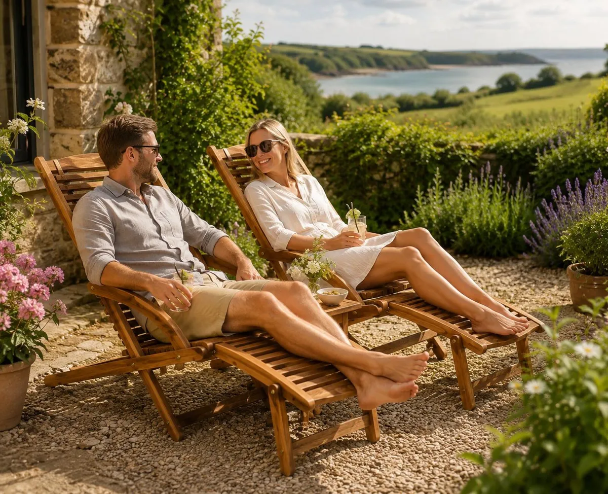 Acacia Wooden Sun Lounger Set of 2 Foldable Garden - Image 2